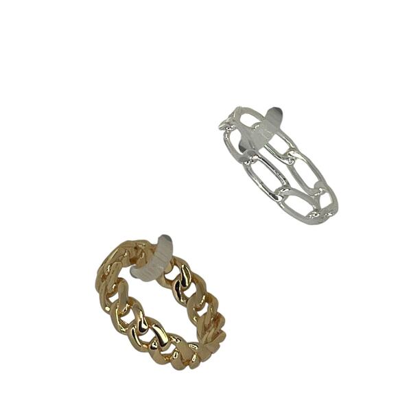 18K Gold Plated Chain Band Ring (2 Piece Set) Size 8 Chic Trendy Style Shiny NWT - Picture 7 of 9